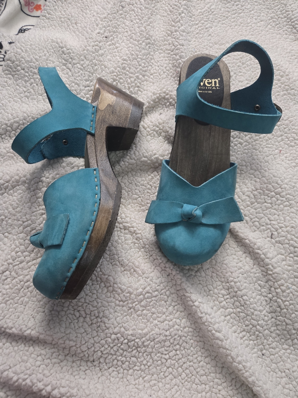 Teal Suede Mary Jane Clogs with Bow - Picture 8 of 13